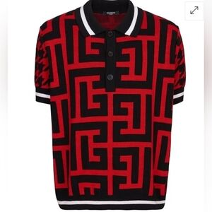 Balmain Mega Monogram Houndstooth Knit Polo Size XXL